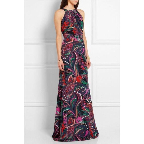EMILIO PUCCI Black Smeraldo Floral Print Jewel Neckline Maxi Evening Gow… - Picture 14 of 14